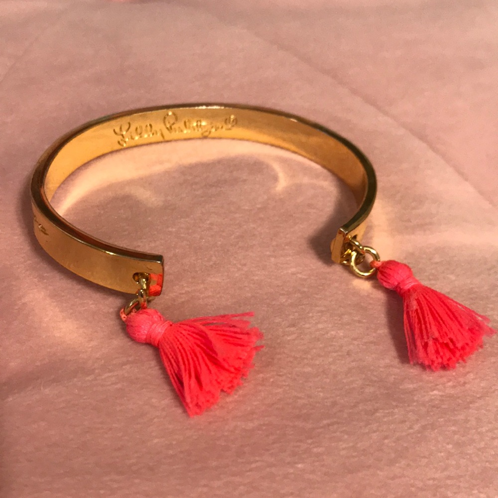 Lilly Pulitzer Gold Cuff Bracelet Pink Tassels